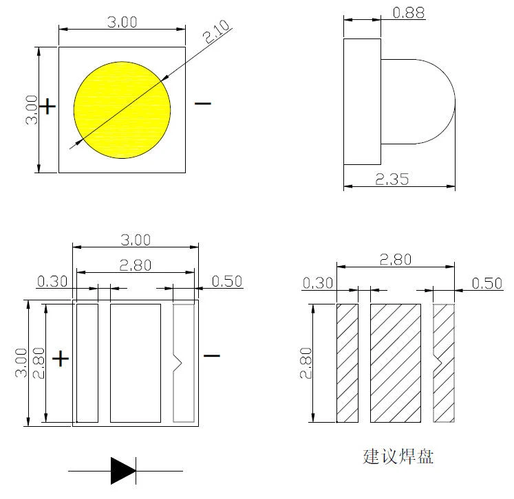3030 80℃smd leds pkg dimensions 3030 80℃smd leds pkg dimensions